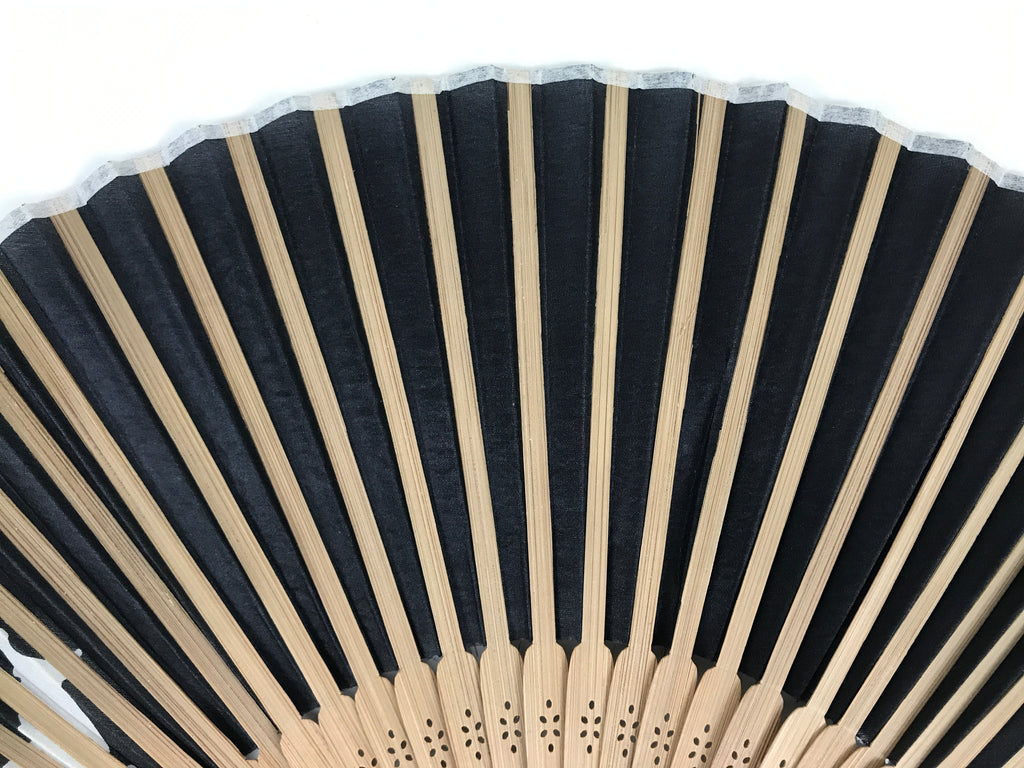 Japanese Fabric Folding Fan Sensu Vtg Bamboo Frame Hippopotamus Kaba Black 5D65-AD - Fan-chidorivintage.com