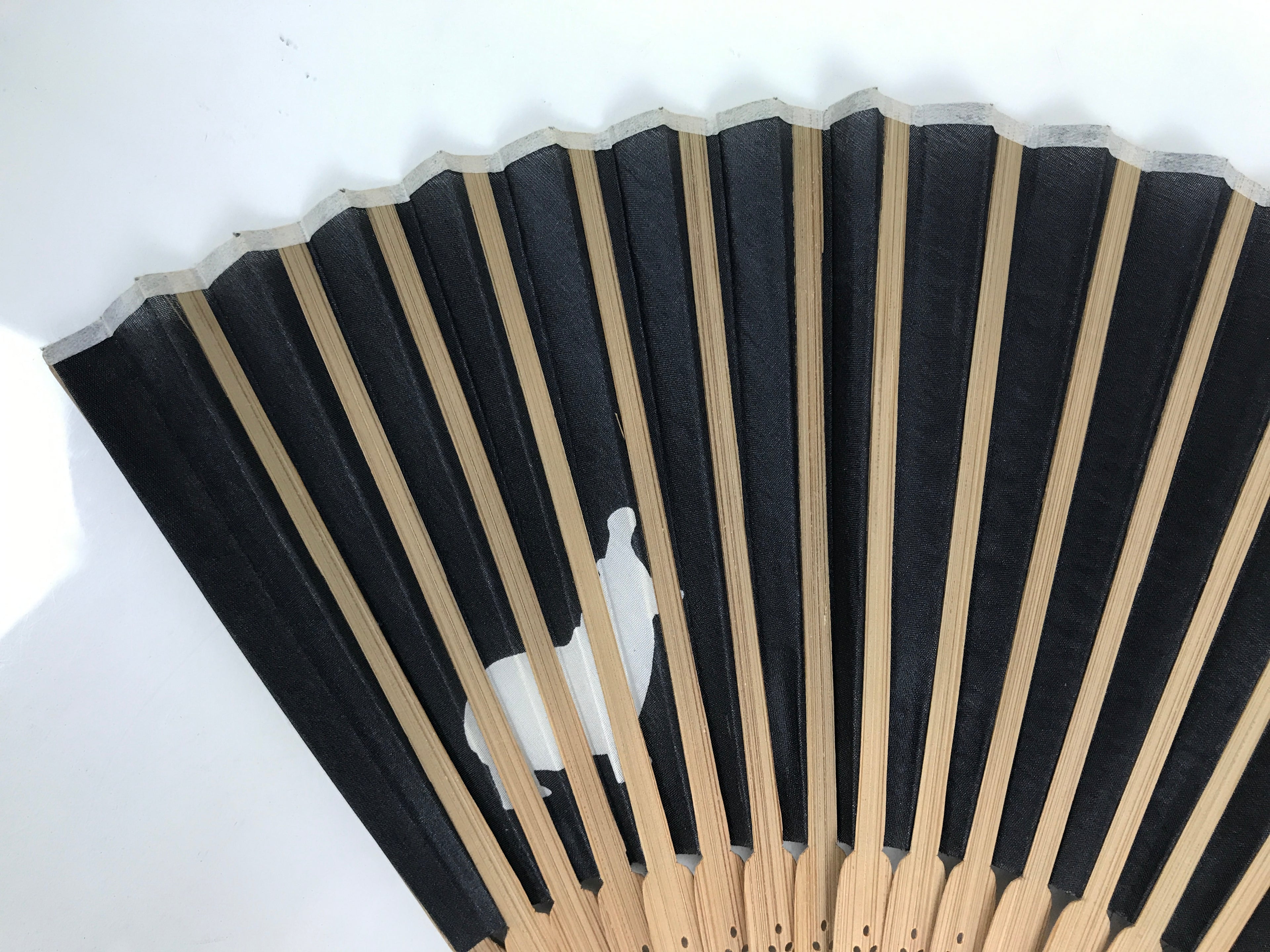 Japanese Fabric Folding Fan Sensu Vtg Bamboo Frame Hippopotamus Kaba Black 5D65-AD - Fan-chidorivintage.com