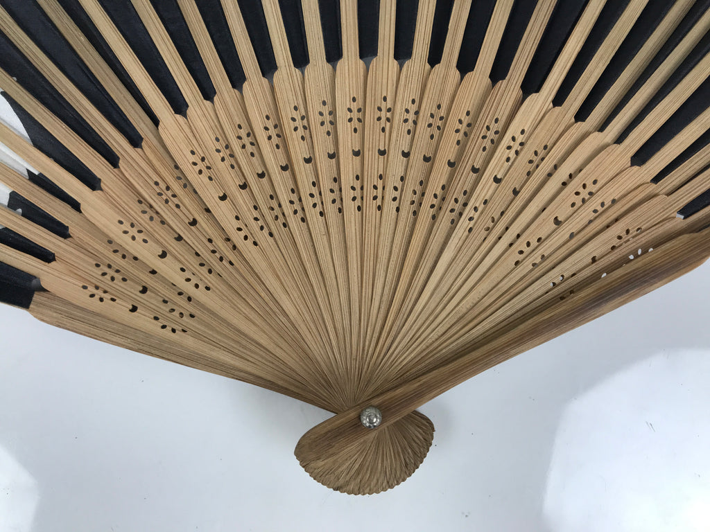 Japanese Fabric Folding Fan Sensu Vtg Bamboo Frame Hippopotamus Kaba Black 5D65-AD - Fan-chidorivintage.com