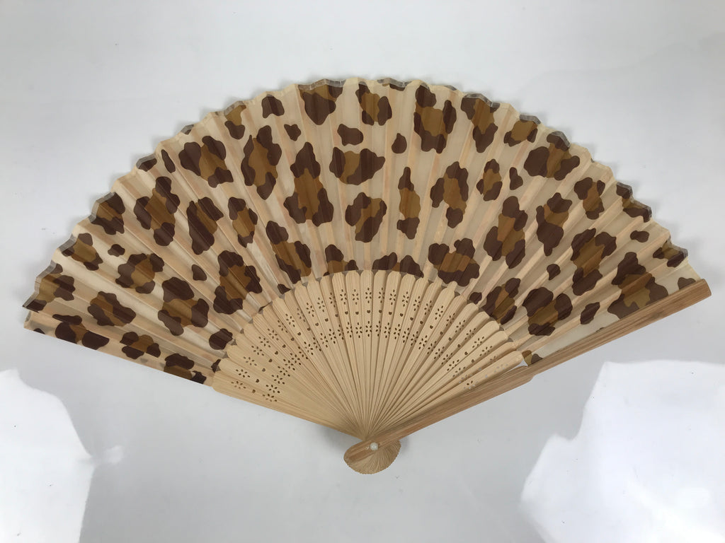 Japanese Fabric Folding Fan Sensu Vtg Bamboo Frame Brown Cheetah Print 5D66-AD - Fan-chidorivintage.com