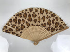 Japanese Fabric Folding Fan Sensu Vtg Bamboo Frame Brown Cheetah Print 5D66-AD - Fan-chidorivintage.com