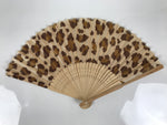 Japanese Fabric Folding Fan Sensu Vtg Bamboo Frame Brown Cheetah Print 5D66-AD - Fan-chidorivintage.com