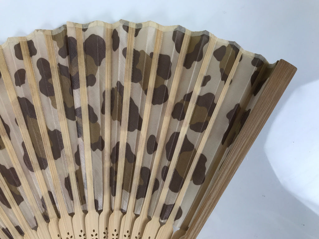 Japanese Fabric Folding Fan Sensu Vtg Bamboo Frame Brown Cheetah Print 5D66-AD - Fan-chidorivintage.com