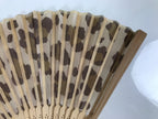 Japanese Fabric Folding Fan Sensu Vtg Bamboo Frame Brown Cheetah Print 5D66-AD - Fan-chidorivintage.com