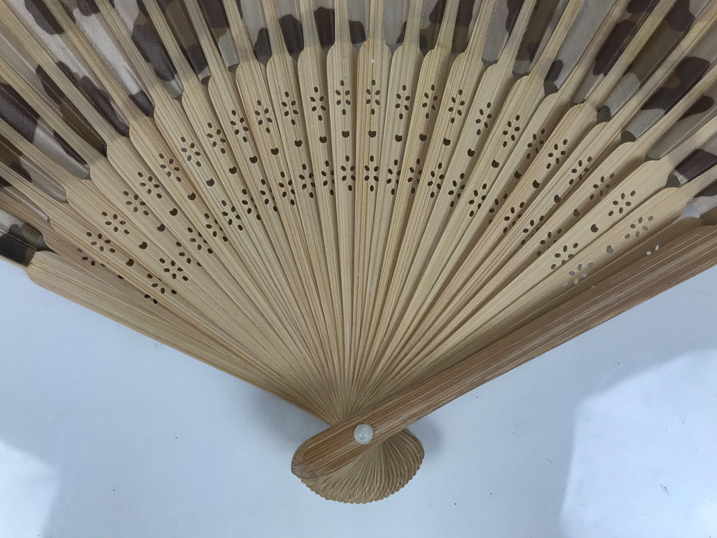Japanese Fabric Folding Fan Sensu Vtg Bamboo Frame Brown Cheetah Print 5D66-AD - Fan-chidorivintage.com