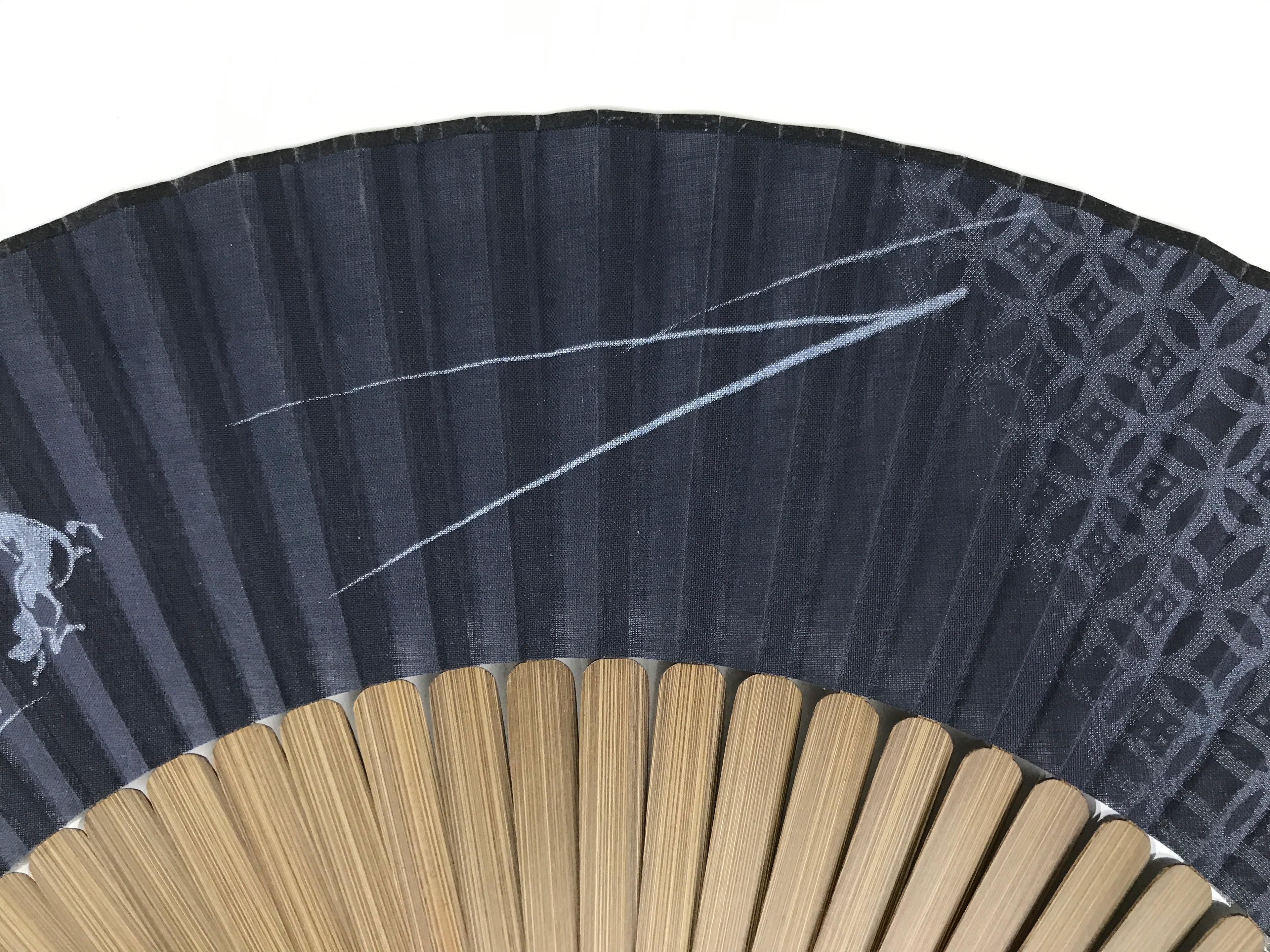 Japanese Fabric Folding Fan Sensu Vtg Bamboo Frame Blue Horse Shippo Design 5D67-AD - Fan-chidorivintage.com
