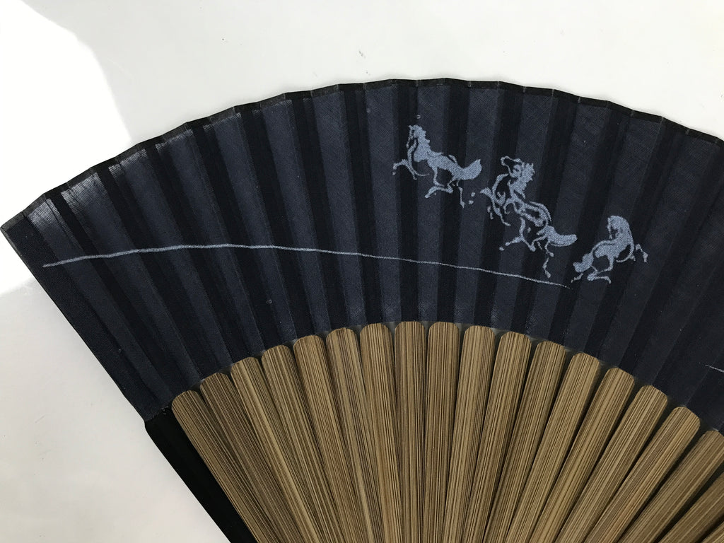 Japanese Fabric Folding Fan Sensu Vtg Bamboo Frame Blue Horse Shippo Design 5D67-AD - Fan-chidorivintage.com