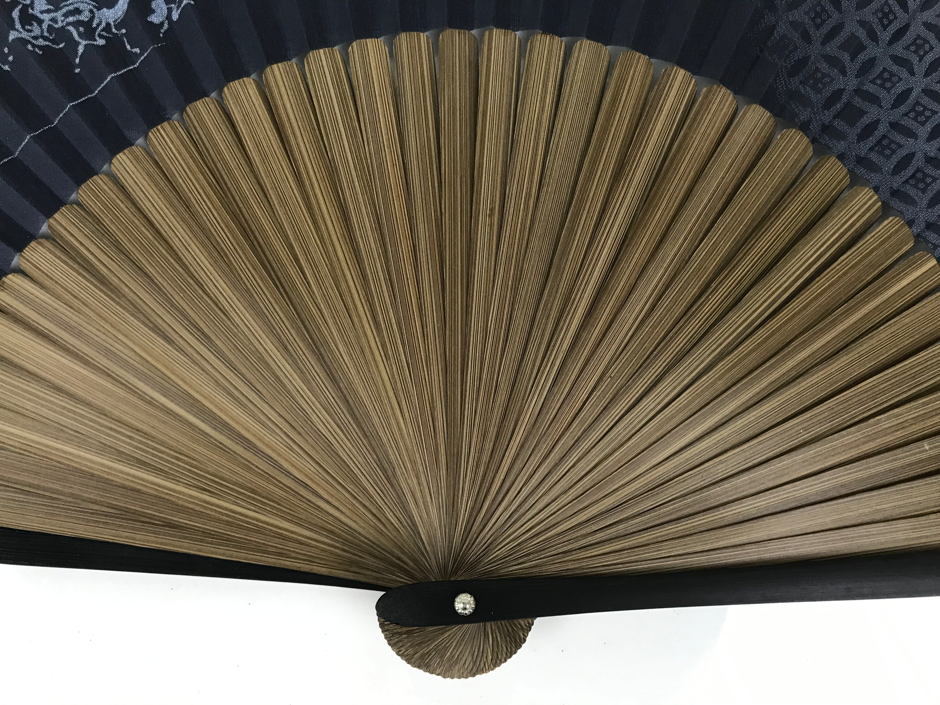 Japanese Fabric Folding Fan Sensu Vtg Bamboo Frame Blue Horse Shippo Design 5D67-AD - Fan-chidorivintage.com