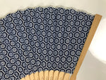 Japanese Fabric Folding Fan Sensu Vtg Bamboo Frame Kikkou Pattern Blue 5D68-AD - Fan-chidorivintage.com