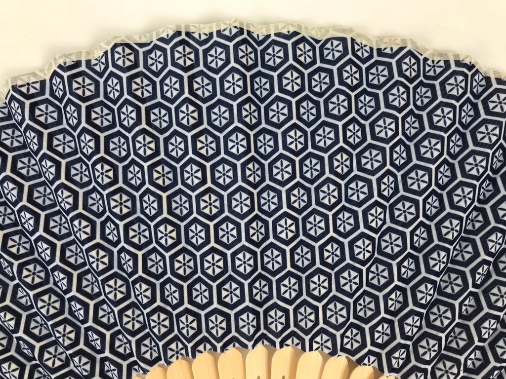 Japanese Fabric Folding Fan Sensu Vtg Bamboo Frame Kikkou Pattern Blue 5D68-AD - Fan-chidorivintage.com