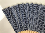 Japanese Fabric Folding Fan Sensu Vtg Bamboo Frame Kikkou Pattern Blue 5D68-AD - Fan-chidorivintage.com