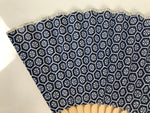Japanese Fabric Folding Fan Sensu Vtg Bamboo Frame Kikkou Pattern Blue 5D68-AD - Fan-chidorivintage.com