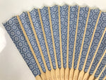 Japanese Fabric Folding Fan Sensu Vtg Bamboo Frame Kikkou Pattern Blue 5D68-AD - Fan-chidorivintage.com