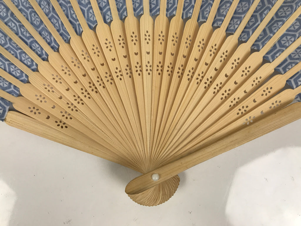 Japanese Fabric Folding Fan Sensu Vtg Bamboo Frame Kikkou Pattern Blue 5D68-AD - Fan-chidorivintage.com