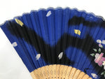 Japanese Fabric Folding Fan Sensu Vtg Bamboo Frame Cherry Bossoms Blue 5D69-AD - Fan-chidorivintage.com