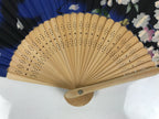 Japanese Fabric Folding Fan Sensu Vtg Bamboo Frame Cherry Bossoms Blue 5D69-AD - Fan-chidorivintage.com