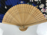 Japanese Fabric Folding Fan Sensu Vtg Bamboo Frame Cherry Bossoms Blue 5D69-AD - Fan-chidorivintage.com