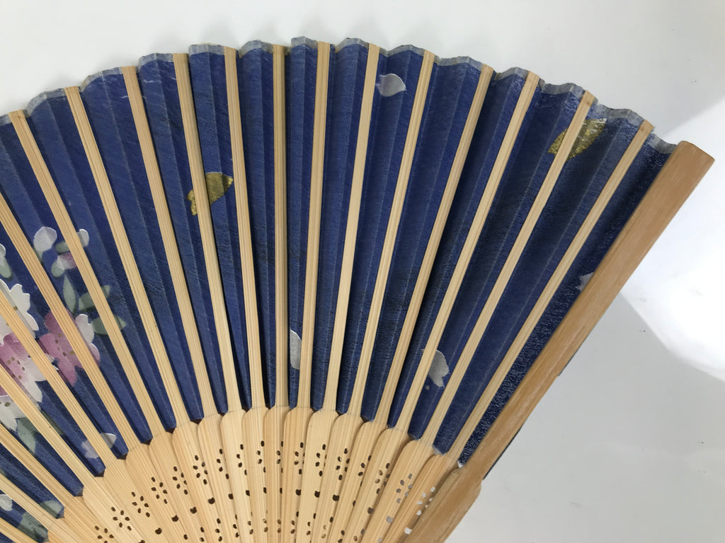 Japanese Fabric Folding Fan Sensu Vtg Bamboo Frame Cherry Bossoms Blue 5D69-AD - Fan-chidorivintage.com
