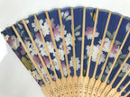 Japanese Fabric Folding Fan Sensu Vtg Bamboo Frame Cherry Bossoms Blue 5D69-AD - Fan-chidorivintage.com