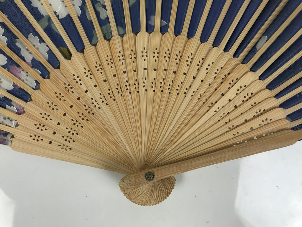 Japanese Fabric Folding Fan Sensu Vtg Bamboo Frame Cherry Bossoms Blue 5D69-AD - Fan-chidorivintage.com