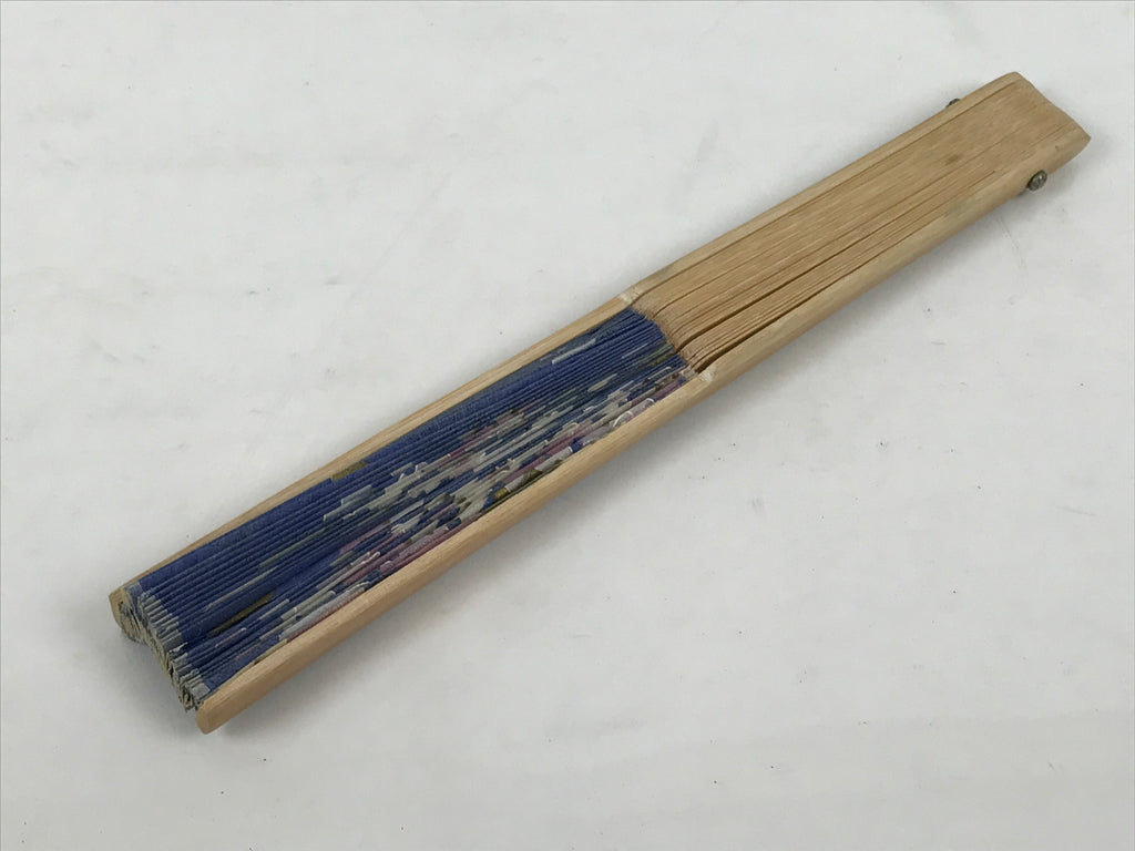 Japanese Fabric Folding Fan Sensu Vtg Bamboo Frame Cherry Bossoms Blue 5D69-AD - Fan-chidorivintage.com