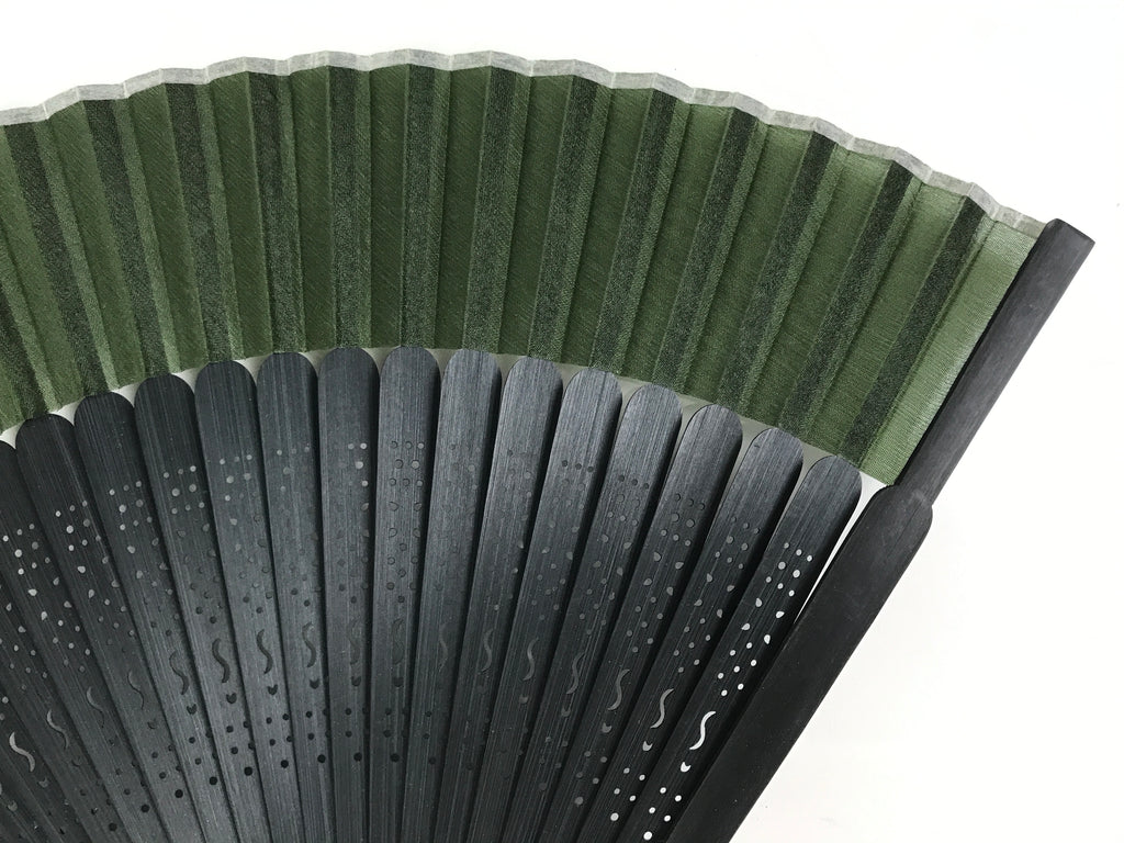 Japanese Fabric Folding Fan Sensu Vtg Bamboo Cutout Frame Solid Dark Green 5D72-AD - Fan-chidorivintage.com
