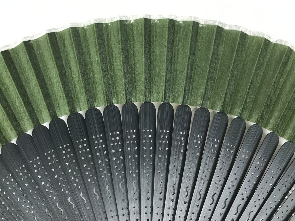 Japanese Fabric Folding Fan Sensu Vtg Bamboo Cutout Frame Solid Dark Green 5D72-AD - Fan-chidorivintage.com