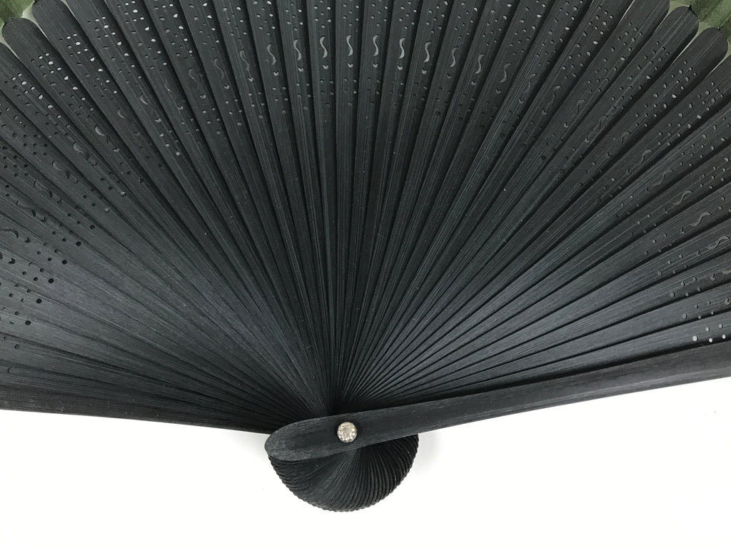 Japanese Fabric Folding Fan Sensu Vtg Bamboo Cutout Frame Solid Dark Green 5D72-AD - Fan-chidorivintage.com