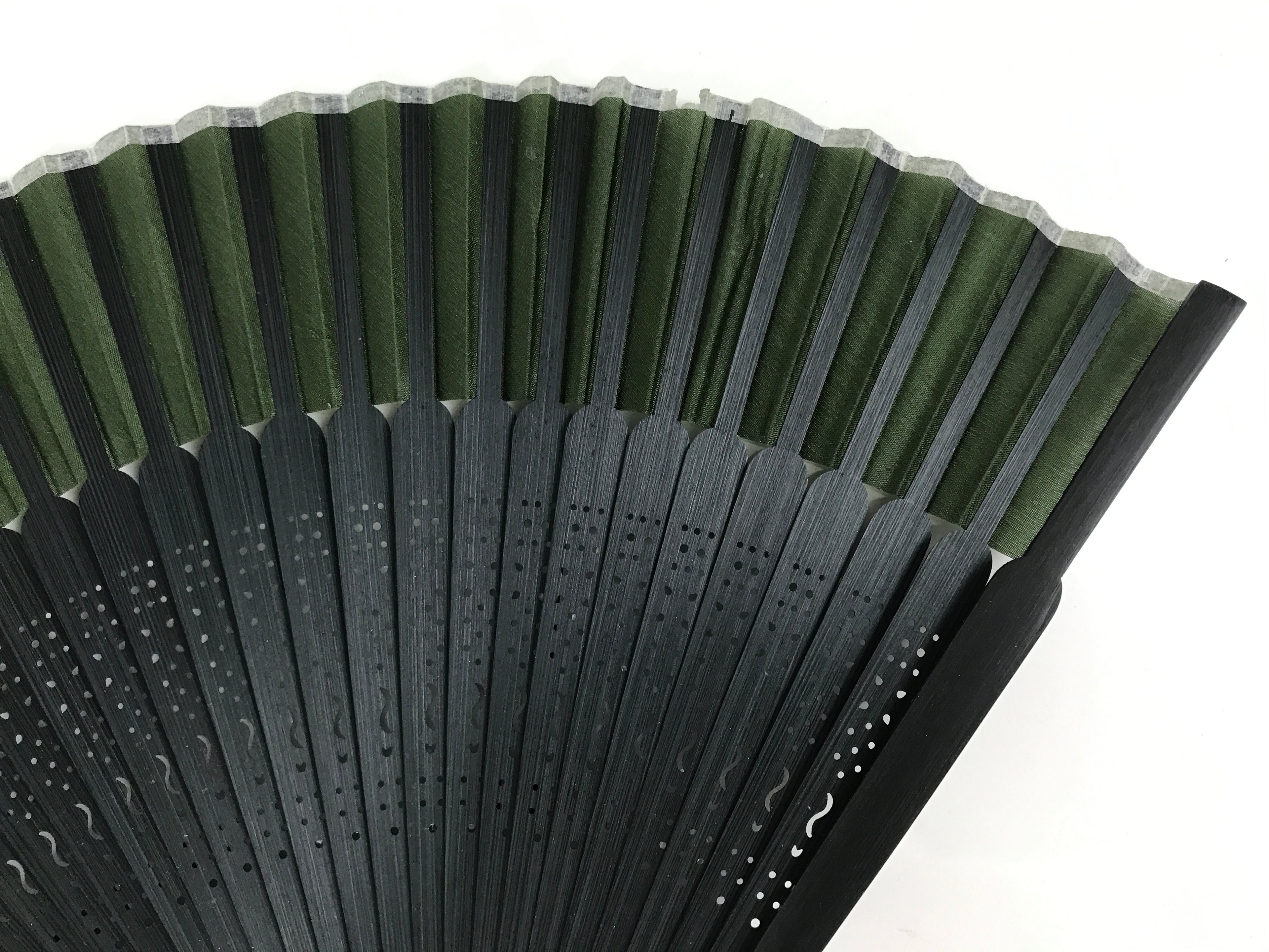 Japanese Fabric Folding Fan Sensu Vtg Bamboo Cutout Frame Solid Dark Green 5D72-AD - Fan-chidorivintage.com