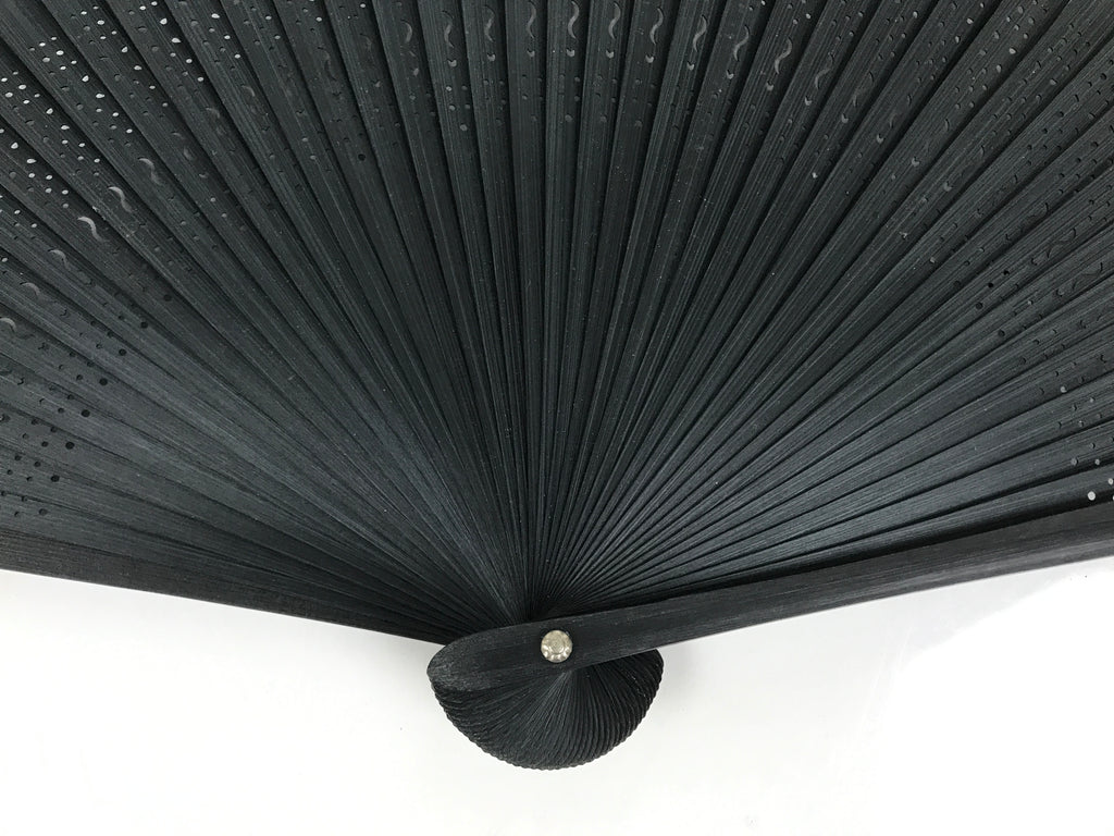 Japanese Fabric Folding Fan Sensu Vtg Bamboo Cutout Frame Solid Dark Green 5D72-AD - Fan-chidorivintage.com