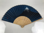 Japanese Fabric Folding Fan Sensu Vtg Bamboo Frame Mt. Fuji Blue Fujisan 5D73-AD - Fan-chidorivintage.com