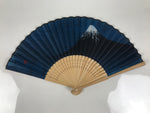 Japanese Fabric Folding Fan Sensu Vtg Bamboo Frame Mt. Fuji Blue Fujisan 5D73-AD - Fan-chidorivintage.com