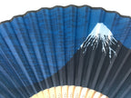 Japanese Fabric Folding Fan Sensu Vtg Bamboo Frame Mt. Fuji Blue Fujisan 5D73-AD - Fan-chidorivintage.com