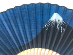 Japanese Fabric Folding Fan Sensu Vtg Bamboo Frame Mt. Fuji Blue Fujisan 5D73-AD - Fan-chidorivintage.com