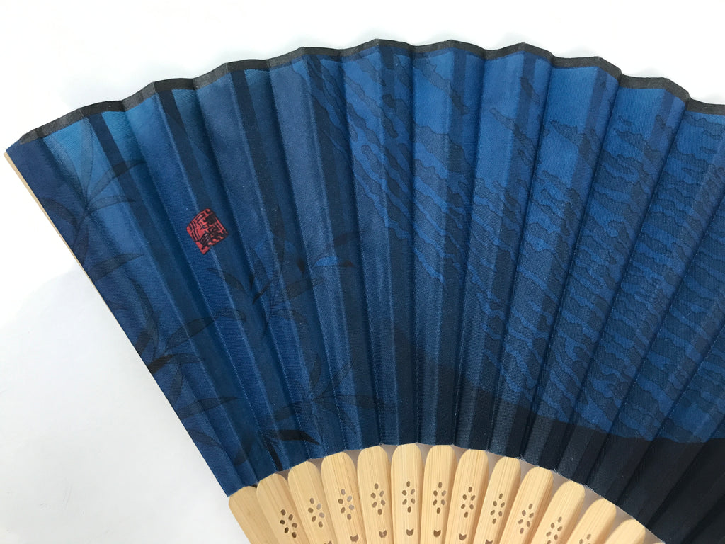Japanese Fabric Folding Fan Sensu Vtg Bamboo Frame Mt. Fuji Blue Fujisan 5D73-AD - Fan-chidorivintage.com