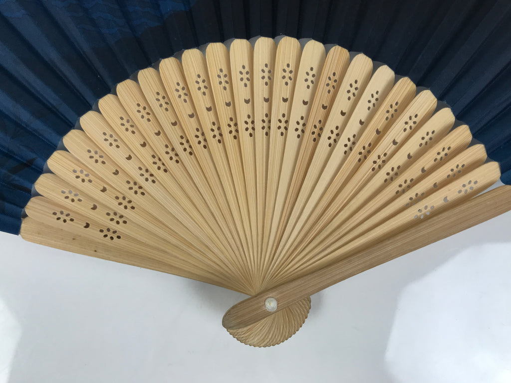 Japanese Fabric Folding Fan Sensu Vtg Bamboo Frame Mt. Fuji Blue Fujisan 5D73-AD - Fan-chidorivintage.com