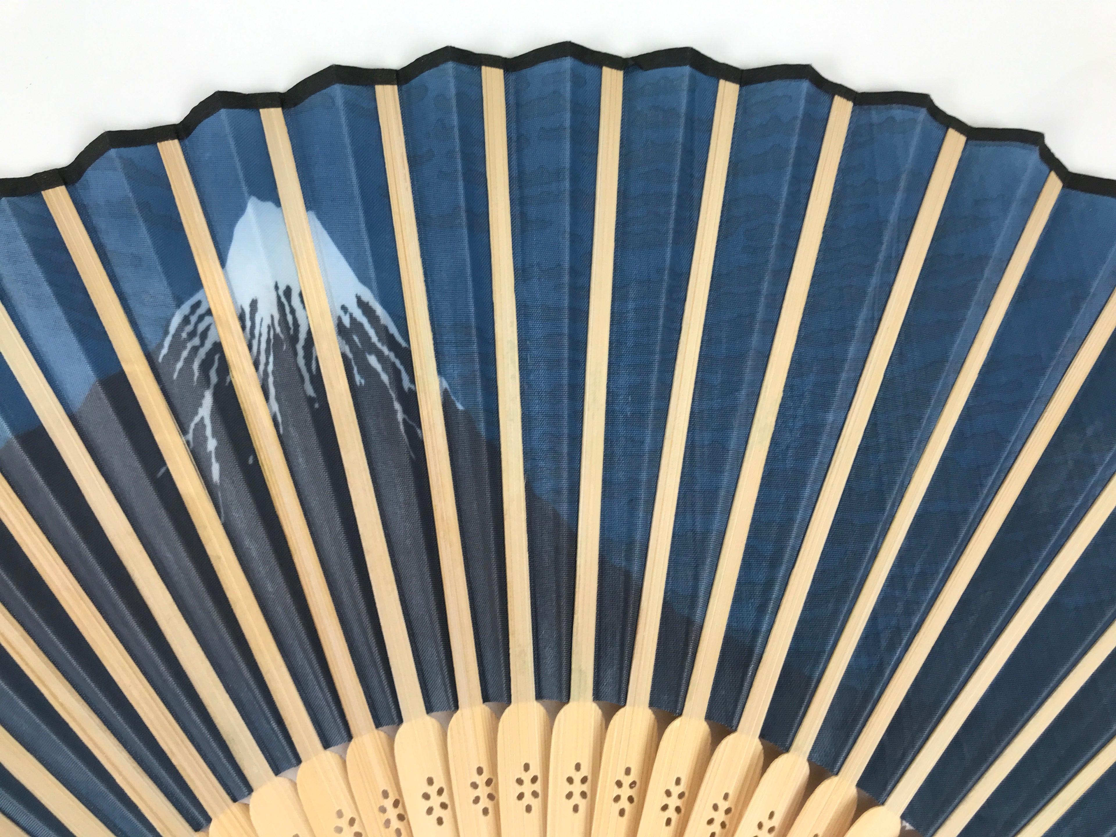 Japanese Fabric Folding Fan Sensu Vtg Bamboo Frame Mt. Fuji Blue Fujisan 5D73-AD - Fan-chidorivintage.com