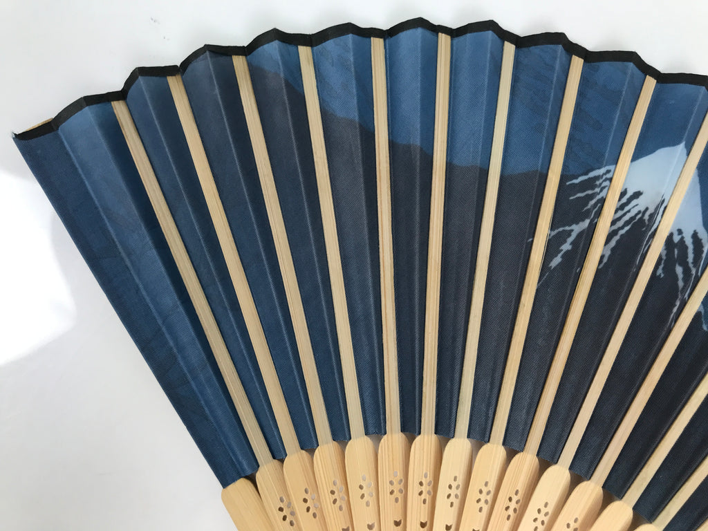 Japanese Fabric Folding Fan Sensu Vtg Bamboo Frame Mt. Fuji Blue Fujisan 5D73-AD - Fan-chidorivintage.com