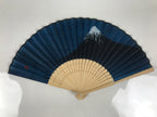 Japanese Fabric Folding Fan Sensu Vtg Bamboo Frame Mt. Fuji Blue Fujisan 5D74-AD - Fan-chidorivintage.com