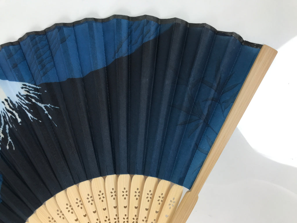 Japanese Fabric Folding Fan Sensu Vtg Bamboo Frame Mt. Fuji Blue Fujisan 5D74-AD - Fan-chidorivintage.com