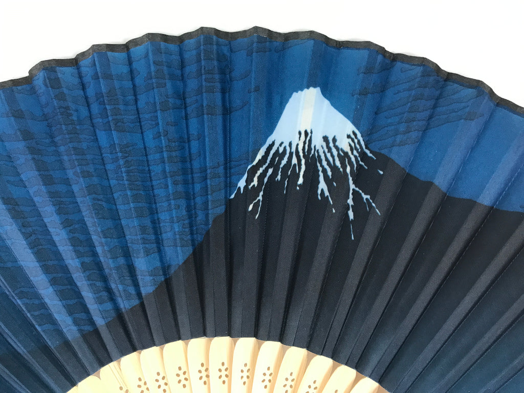Japanese Fabric Folding Fan Sensu Vtg Bamboo Frame Mt. Fuji Blue Fujisan 5D74-AD - Fan-chidorivintage.com