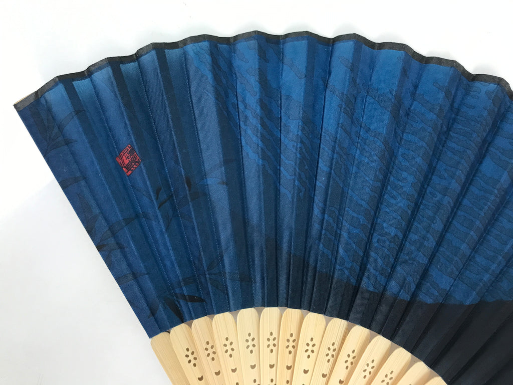 Japanese Fabric Folding Fan Sensu Vtg Bamboo Frame Mt. Fuji Blue Fujisan 5D74-AD - Fan-chidorivintage.com