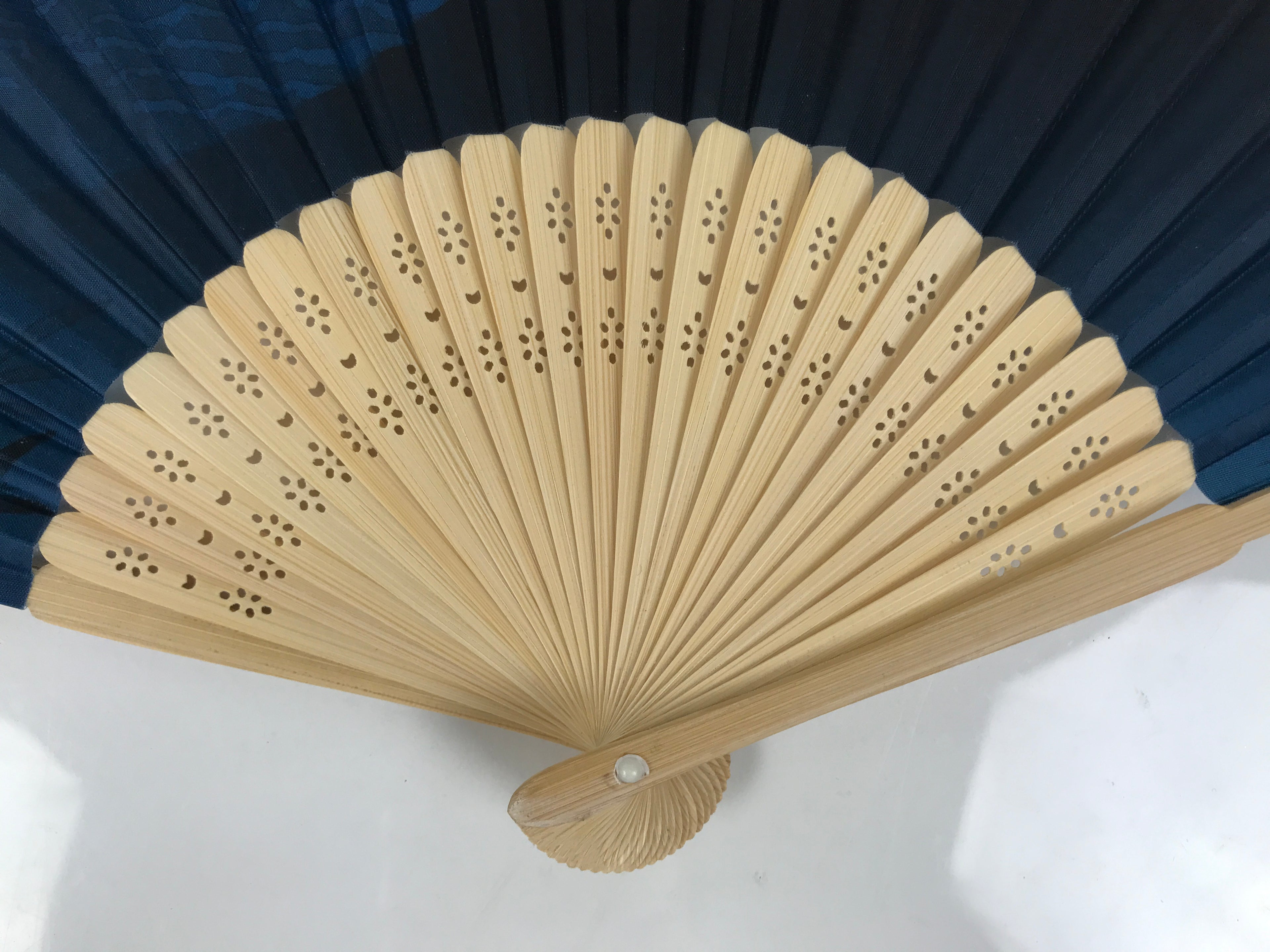 Japanese Fabric Folding Fan Sensu Vtg Bamboo Frame Mt. Fuji Blue Fujisan 5D74-AD - Fan-chidorivintage.com
