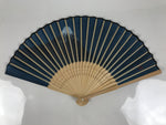 Japanese Fabric Folding Fan Sensu Vtg Bamboo Frame Mt. Fuji Blue Fujisan 5D74-AD - Fan-chidorivintage.com