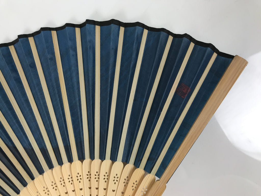 Japanese Fabric Folding Fan Sensu Vtg Bamboo Frame Mt. Fuji Blue Fujisan 5D74-AD - Fan-chidorivintage.com