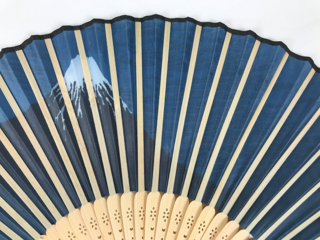 Japanese Fabric Folding Fan Sensu Vtg Bamboo Frame Mt. Fuji Blue Fujisan 5D74-AD - Fan-chidorivintage.com