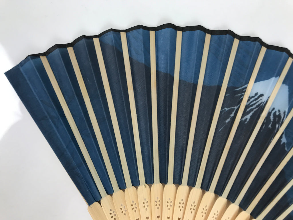 Japanese Fabric Folding Fan Sensu Vtg Bamboo Frame Mt. Fuji Blue Fujisan 5D74-AD - Fan-chidorivintage.com