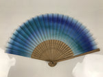 Japanese Fabric Folding Fan Sensu Vtg Bamboo Frame Blue Green Watercolor 5D75-AD - Fan-chidorivintage.com