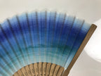 Japanese Fabric Folding Fan Sensu Vtg Bamboo Frame Blue Green Watercolor 5D75-AD - Fan-chidorivintage.com