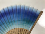 Japanese Fabric Folding Fan Sensu Vtg Bamboo Frame Blue Green Watercolor 5D75-AD - Fan-chidorivintage.com